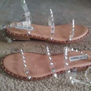 Steve Madden Transport Clear Studded Gladiator Flat Sandals Silver Spikes Size 9